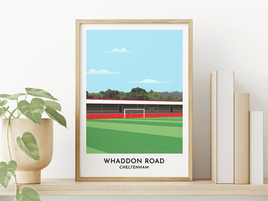 Cheltenham Town Football Stadium Contemporary Art Poster, Whaddon Road Stadium Cotswold Hills Football Print - Turf Football Art