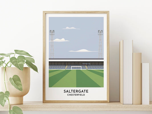 Chesterfield fc Print - Saltergate Stadium Illustration - Football Ground Gift - Wall Art Gift for 70th Birthday - Turf Football Art
