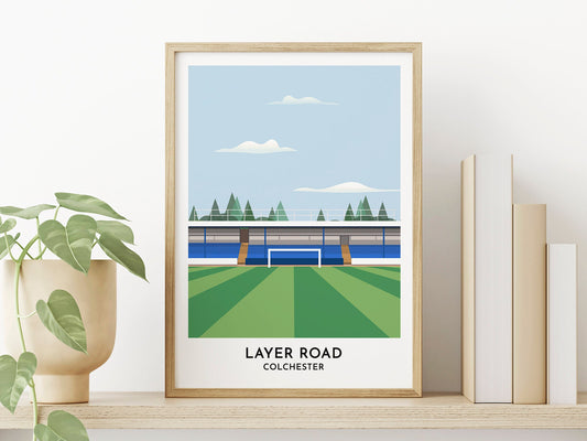 Colchester United Stadium Art Print - Layer Road Illustration - 50th Birthday Gift for Him Her - Usher Gifts - Turf Football Art