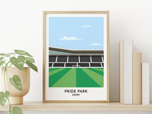 Derby Football Print - Pride Park Football Stadium Artwork - Illustrated Print - Gifts for Him Nephew Her Niece - Turf Football Art