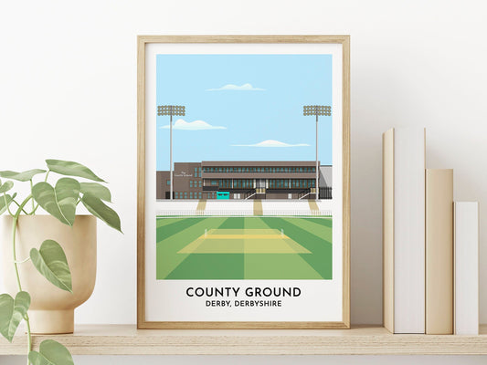 Derbyshire County Cricket Print - County Ground Wall Art - Home Office Wall Decor - 70th Birthday Gift for Men - Turf Football Art