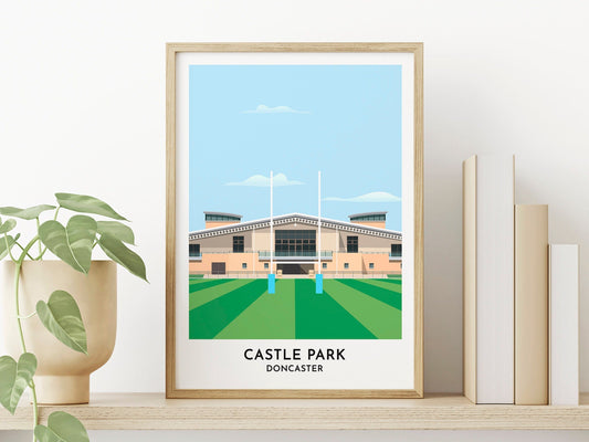 Doncaster Knights Rugby Art Print, Castle Park Ground Illustration, Rugby Union Supporter Gifts for Men and Women - Turf Football Art