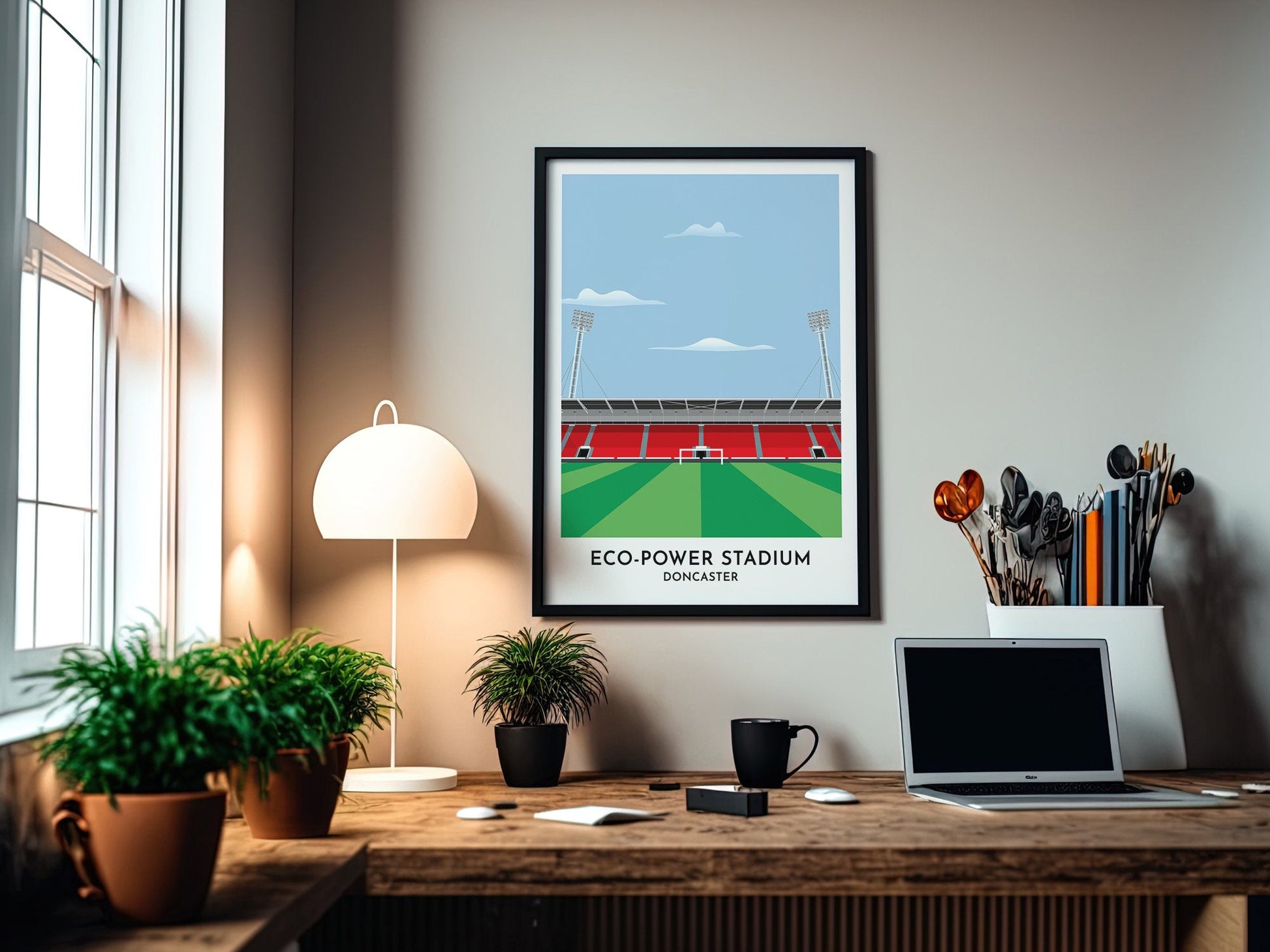 Doncaster Rovers Wall Art, Eco-Power Stadium Contemporary Illustrated Print, Best Gifts for Father's Day - Turf Football Art
