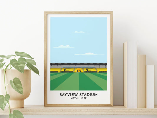 East Fife FC Football Ground Art Print, Illustration of Bayview Stadium, Contemporary Interior Poster Gift for Home or Office - Turf Football Art