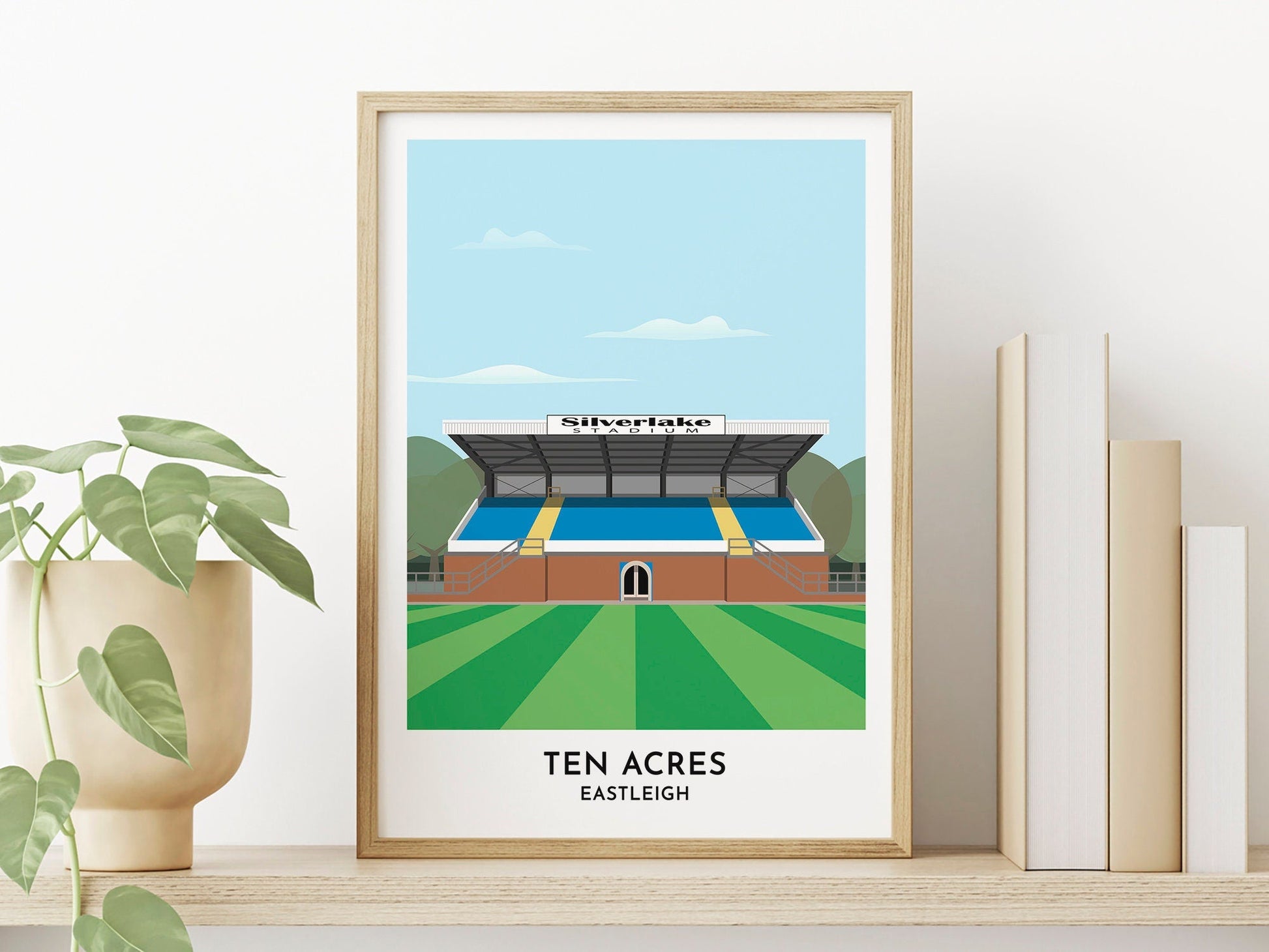 Eastleigh Football Stadium Poster, Illustration of Ten Acres / Silverlake Stadium, Football Fan Presents for Her or Him - Turf Football Art