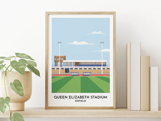 Enfield Town Football Print of Home Ground Queen Elizabeth Stadium, Stylish Football Prints for Contemporary Interiors - Turf Football Art