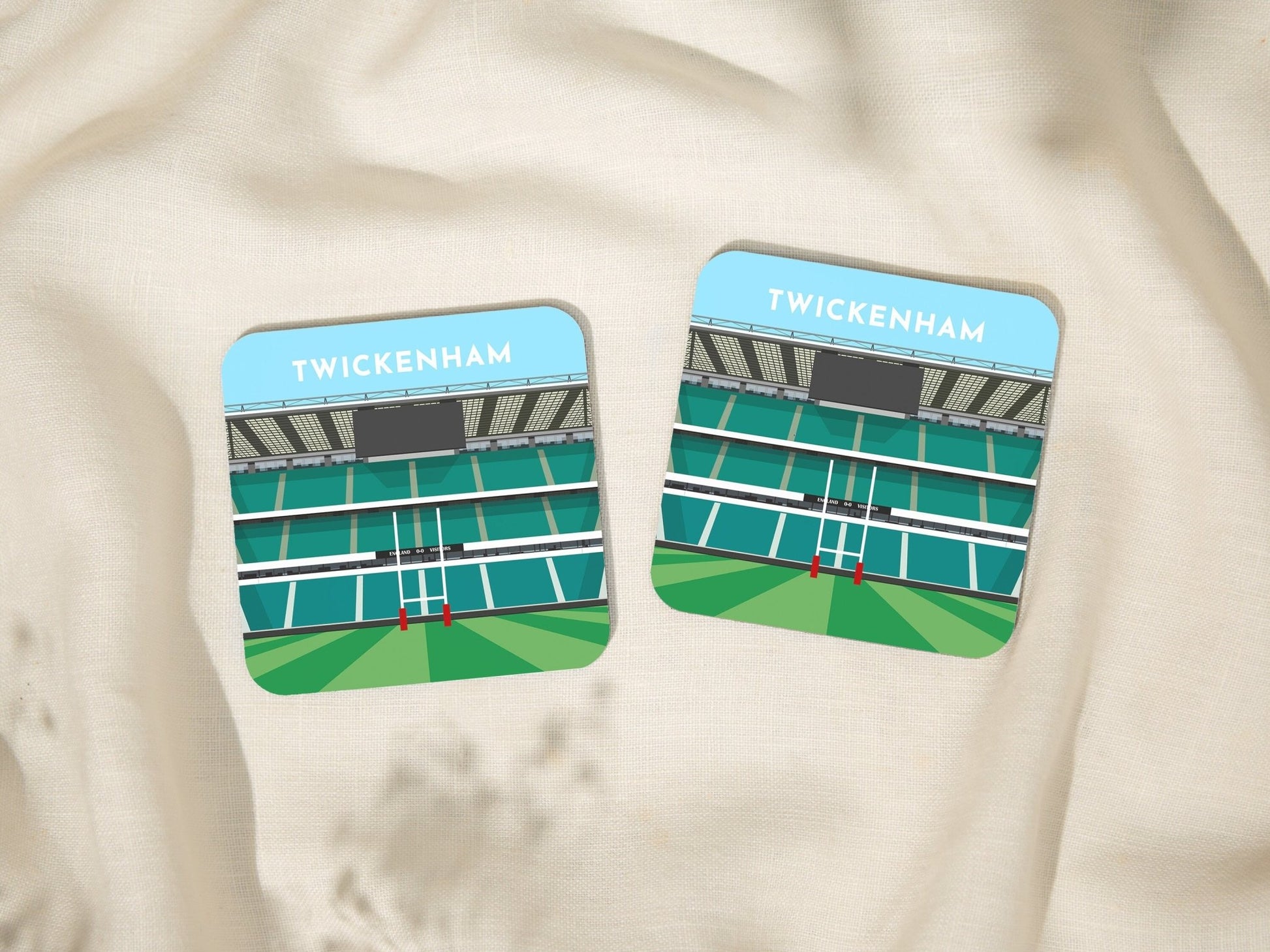 England Coaster Gift - Twickenham Stadium Rugby Art Print Drinks Mat - Rugby Gifts for Him Her - Stocking Filler Gifts - Turf Football Art
