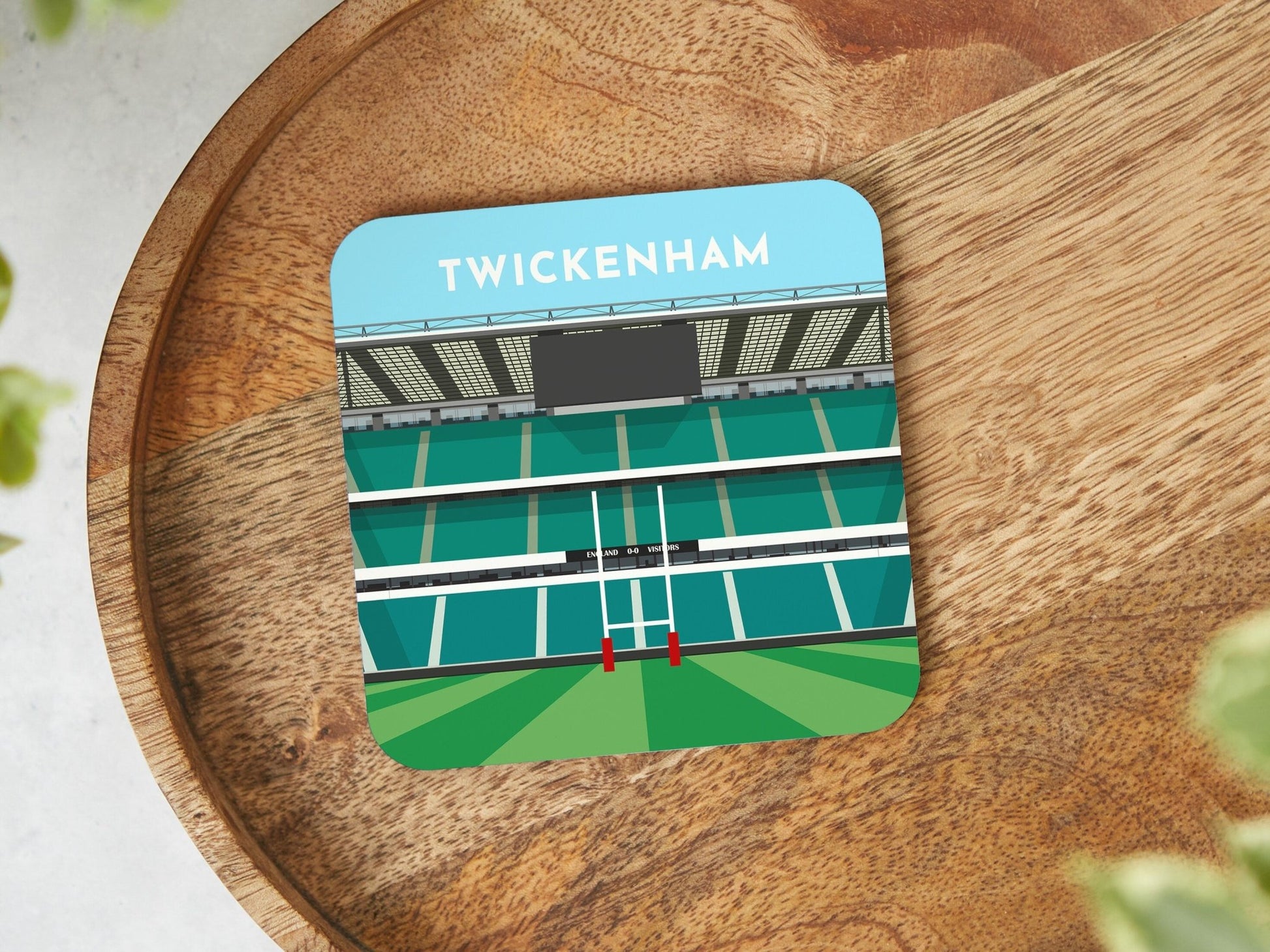 England Coaster Gift - Twickenham Stadium Rugby Art Print Drinks Mat - Rugby Gifts for Him Her - Stocking Filler Gifts - Turf Football Art
