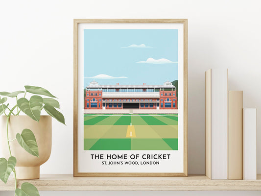 England - Cricket Gifts - Lords - The Home of Cricket - Cricket Poster - Gift for Her - Gift for Him - Turf Football Art