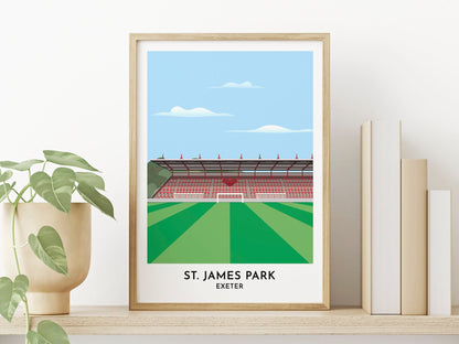 Exeter City Football Print - St. James Park Football Ground Poster - 40th Birthday Gift for Him - Unique Artwork - Turf Football Art