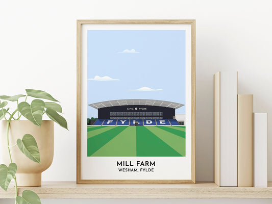 Fylde Football Stadium Illustrated Art Print, Mill Farm Ground Contemporary Graphic Artwork Poster - Turf Football Art
