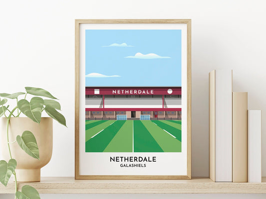 Gala Rugby Art Print - Netherdale Rugby Ground - Scottish Borders Gift - Framed Artwork - Rugby Poster - Gifts for Her Him - Turf Football Art