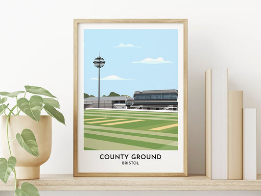 Gloucestershire Cricket Original Illustrated Art - Bristol County Ground Print - Nevil Road Poster - 40th Birthday Present for Cricket Fan - Turf Football Art