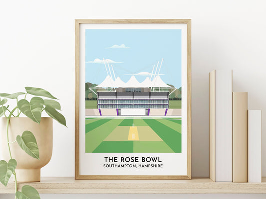 Hampshire Cricket Minimalist Artwork, The Rose Bowl Gift Framed or Unframed Print for Cricket Fan, Southampton England - Turf Football Art
