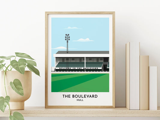 Hull Rugby Fan Art - The Boulevard Stadium Kingston upon Hull - Retro Art Print - Rugby Gift for Men - Rugby Poster Gift - Turf Football Art