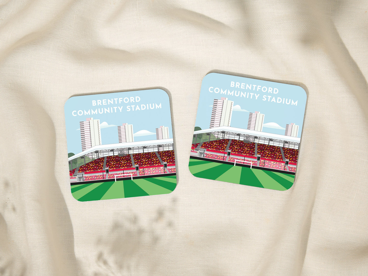 Brentford Coaster Set, Community Stadium Football Ground Illustration, Custom Football Gift