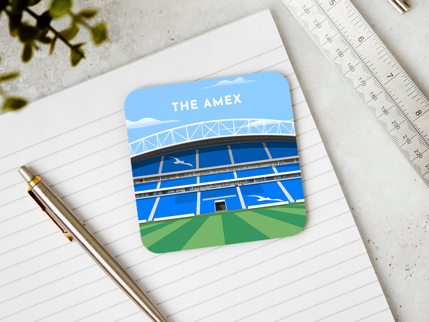 Brighton & Hove Coaster Set, The Amex, American Express Football Stadium Illustration, Football Gifts Under 10