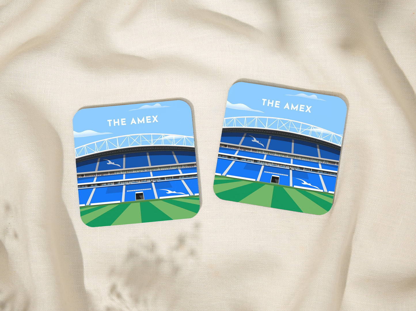 Brighton & Hove Coaster Set, The Amex, American Express Football Stadium Illustration, Football Gifts Under 10