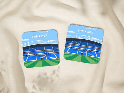 Brighton & Hove Coaster Set, The Amex, American Express Football Stadium Illustration, Football Gifts Under 10