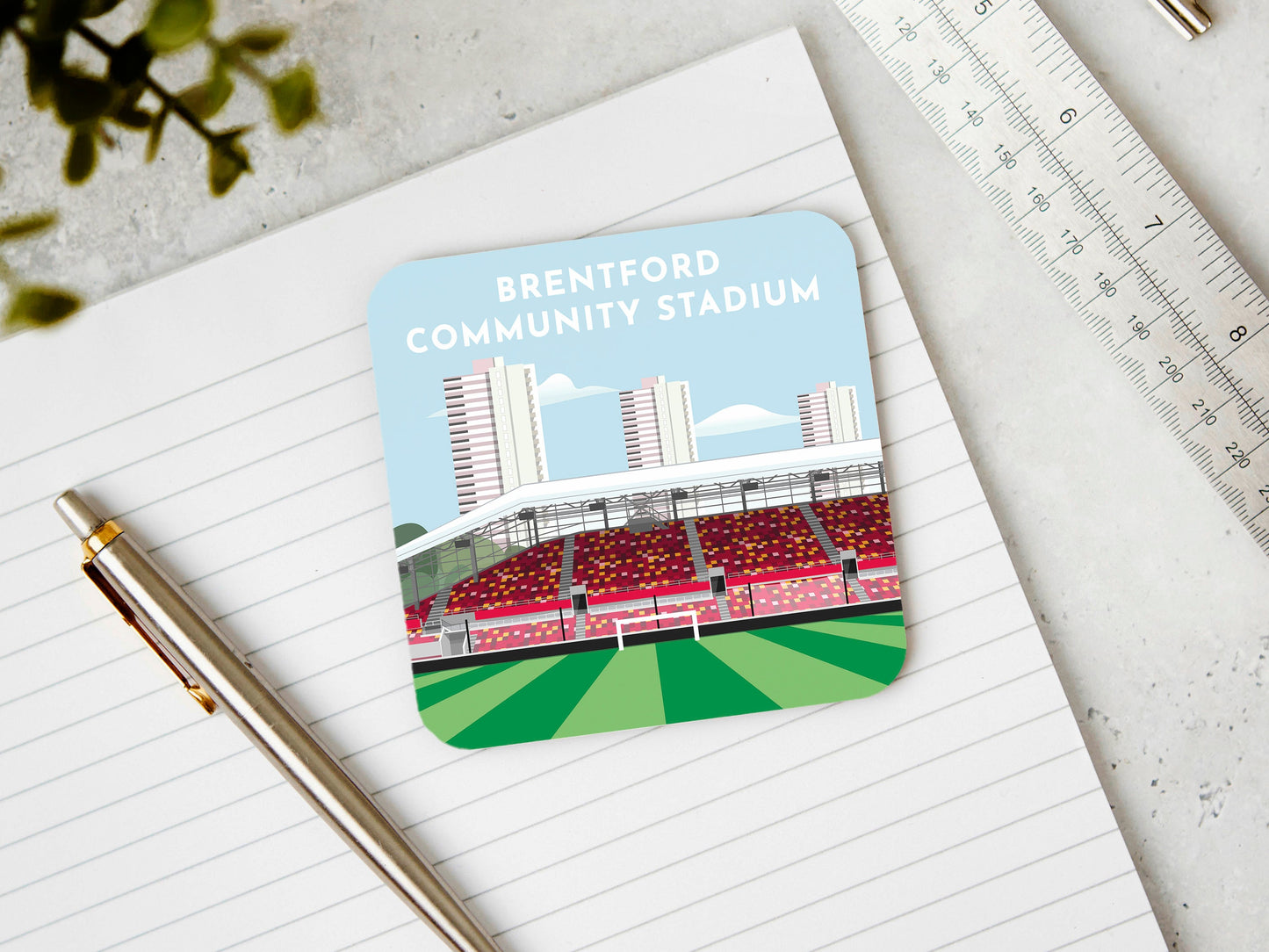 Brentford Coaster Set, Community Stadium Football Ground Illustration, Custom Football Gift