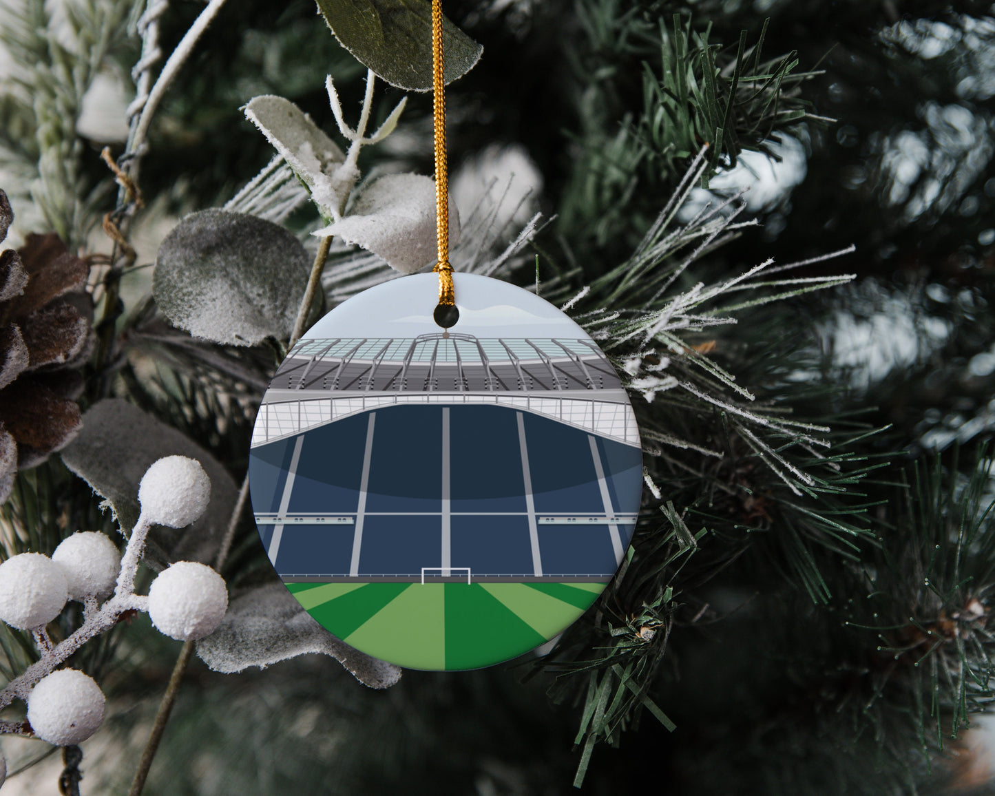 Any Football Stadium Illustration on Christmas Tree Bauble Ceramic Decoration