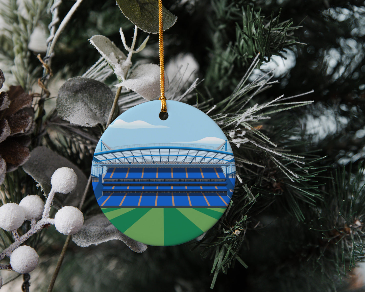 Any Football Stadium Illustration on Christmas Tree Bauble Ceramic Decoration