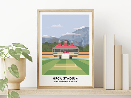 India Cricket Print - Himachel Pradesh HPCA Stadium - Dharamshala - Father in Law Gift - Himalaya Artwork - Turf Football Art