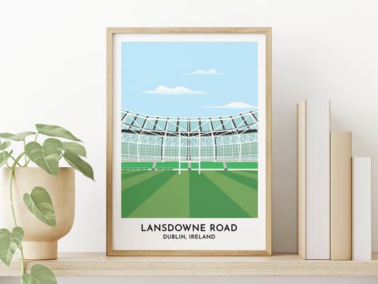 Ireland Rugby Art Print - Lansdowne Road Stadium Illustration - Aviva Stadium Dublin Poster - 40th Birthday Gifts for Him Her - Turf Football Art