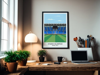 Italy Rugby Stadium Poster - Stadio Olimpico Rome Art Print - Italian Friend Present - 30th Birthday Gifts for Him Her - Turf Football Art