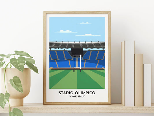 Italy Rugby Stadium Poster - Stadio Olimpico Rome Art Print - Italian Friend Present - 30th Birthday Gifts for Him Her - Turf Football Art