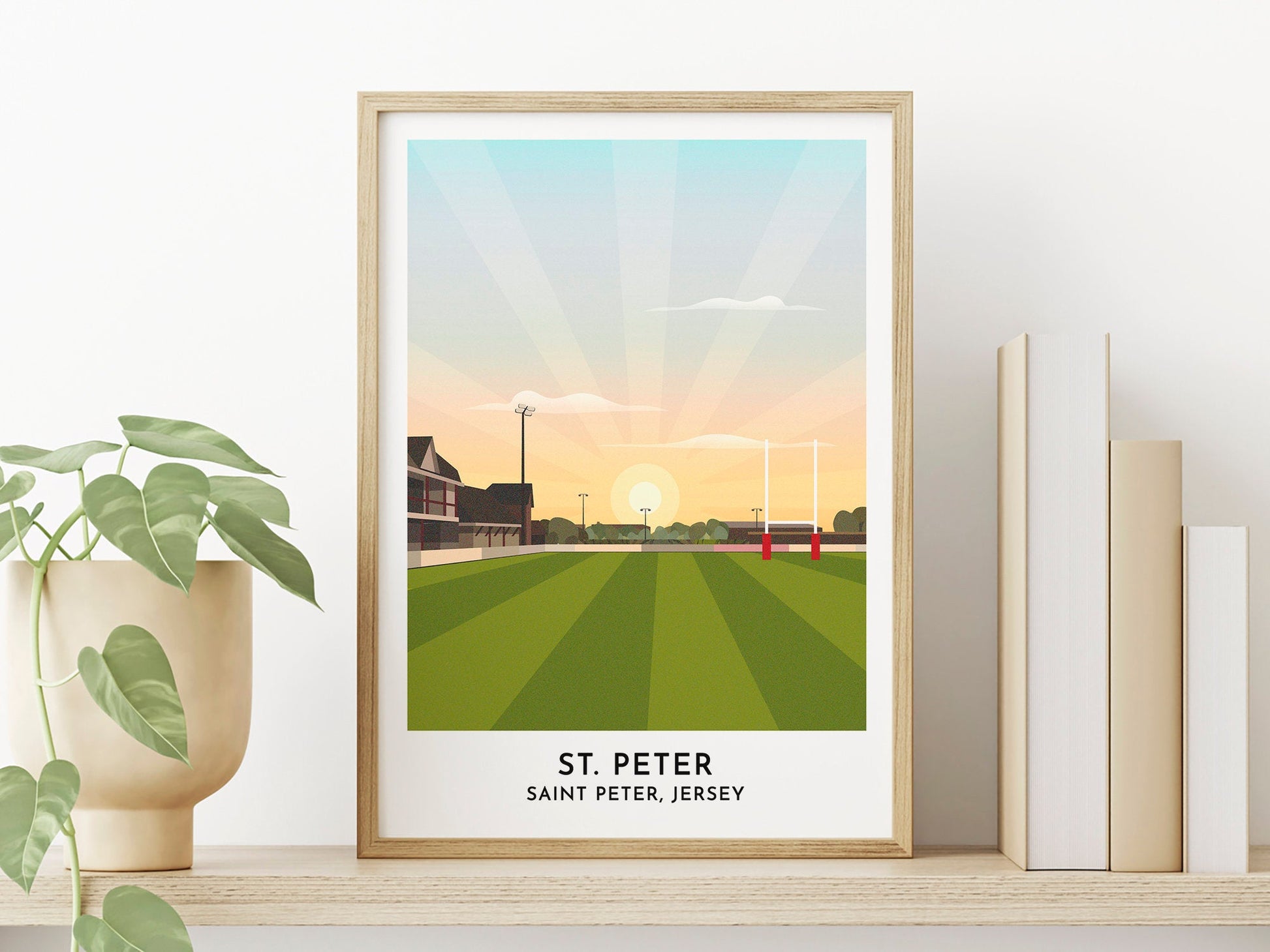 Jersey Reds Rugby Ground Gift - St. Peter Rugby Stadium Art Print - Jersey Channel Islands Art Gift - 40th Birthday Gifts for Him Her - Turf Football Art