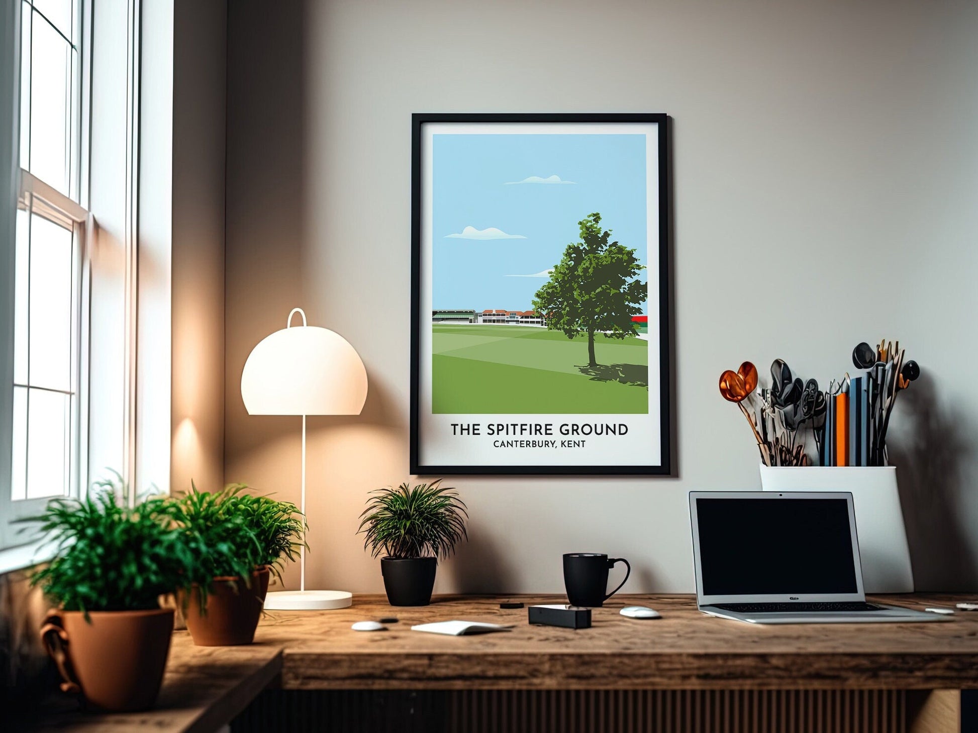 Kent County Cricket Art Print - St. Lawrence Spitfire Ground - Canterbury Kent Artwork Present - Cricket Fan Birthday Gift - Turf Football Art