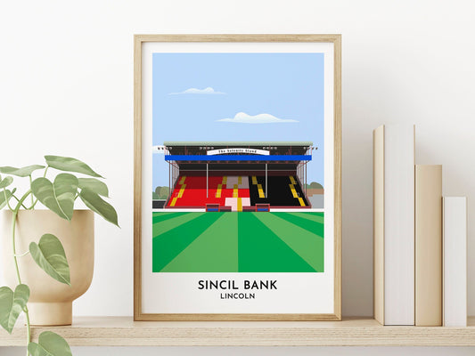 Lincoln City - Sincil Bank Illustrated Print - Lincoln Football Gift - Gift for Him - 50th Birthday Gift - Turf Football Art