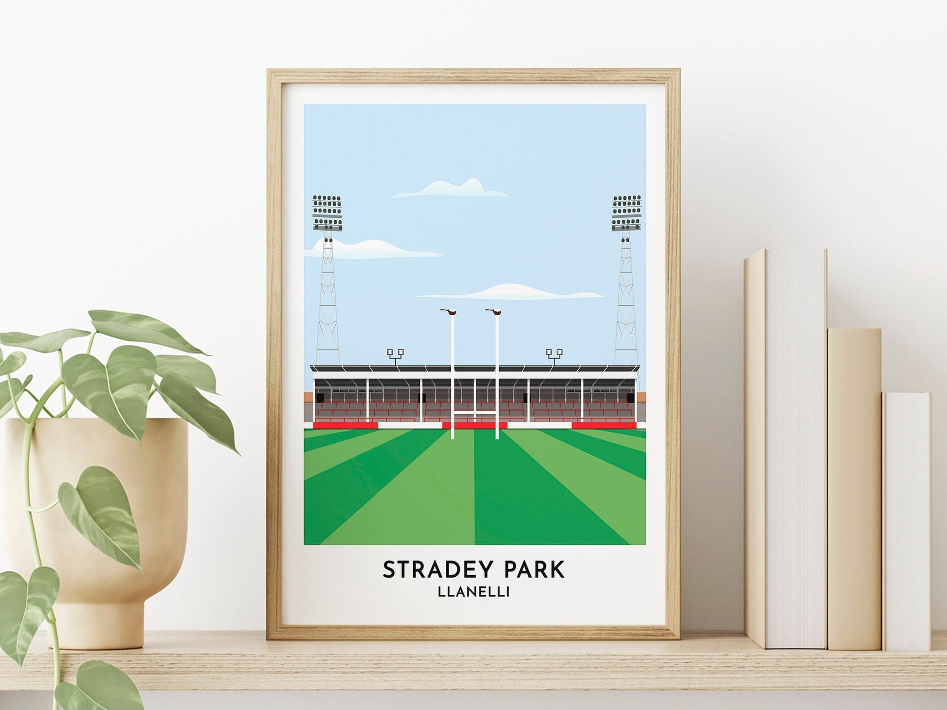 Llanelli RFC former Stadium Stradey Park Memento Print Gift, Gifts for Wales Rugby Union Fans - Turf Football Art