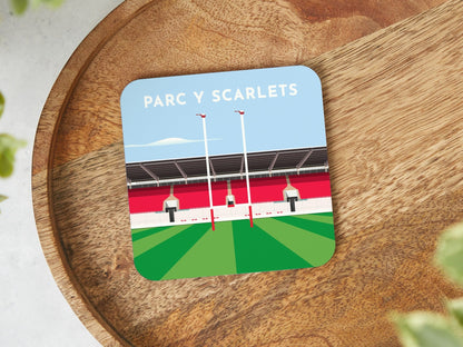 Llanelli RFC Parc Y Scarlets Coaster - Welsh Rugby Fan Gift - Turf Football Art