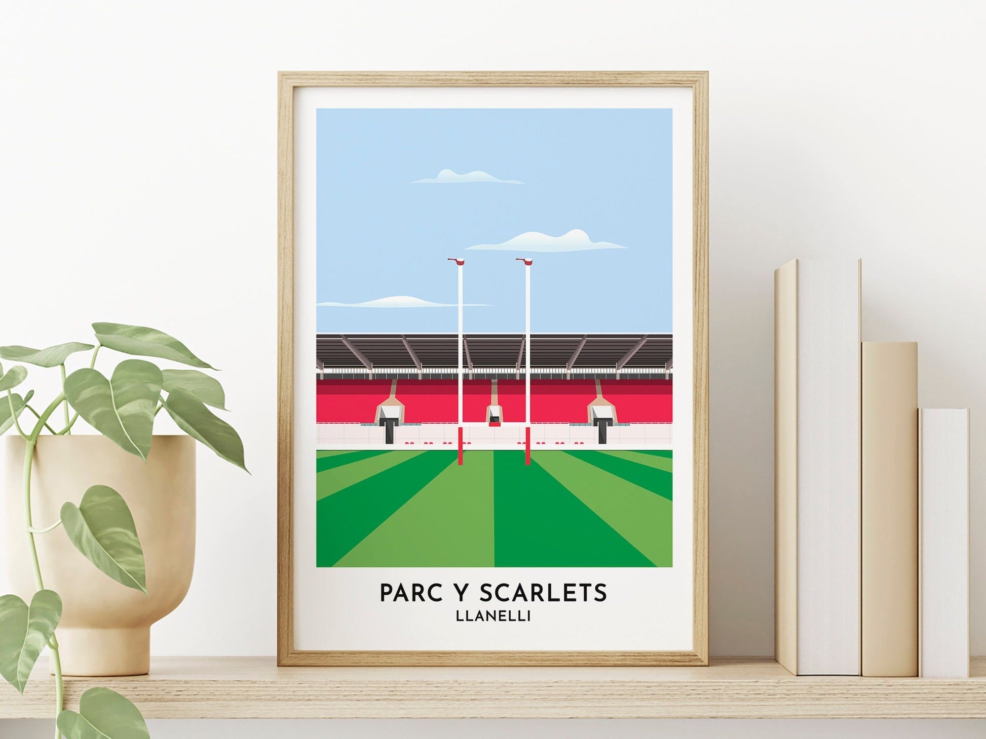 Llanelli RFC, Parc Y Scarlets Illustrated Art Poster, Welsh Gifts for Rugby Fan, Contemporary Print Gift for Men, Gift for Her - Turf Football Art