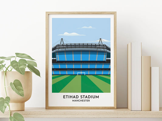 Manchester City - Etihad Stadium Print - Football Prints - Husband Gift - Gifts for Men - Turf Football Art