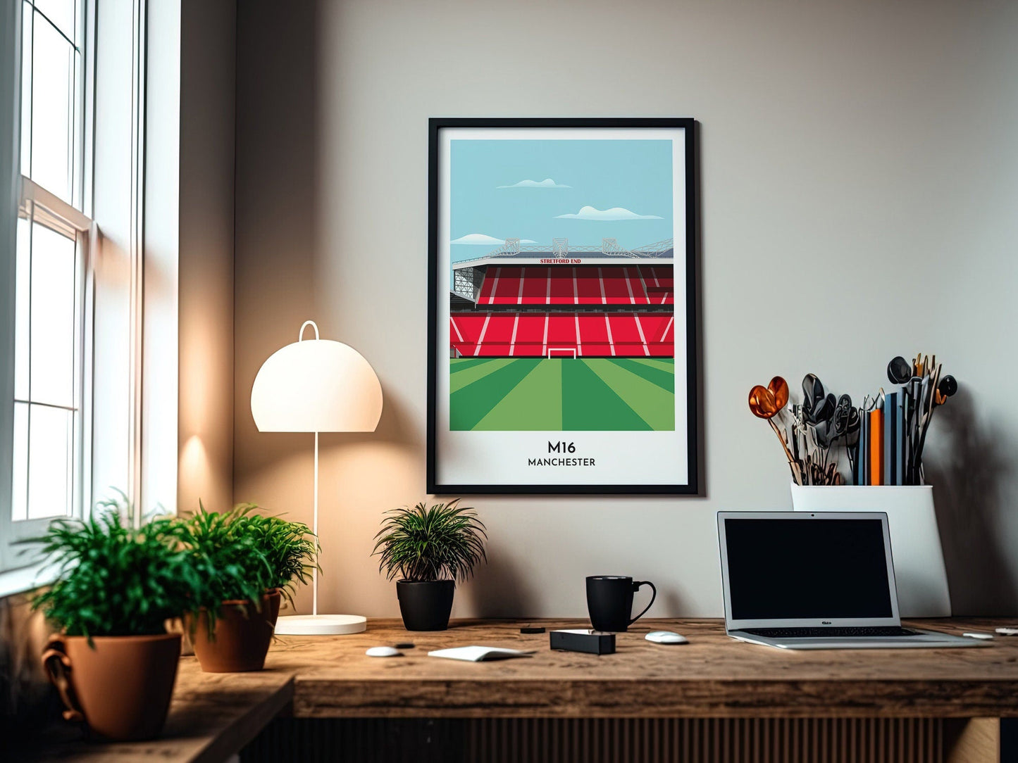 Manchester Print - Football Gift Poster - Trafford Stadium - Contemporary Print - Gift for him - Gift for her - Turf Football Art