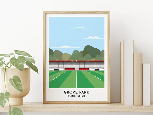Manchester Rugby Grove Park Ground Contemporary Print, Wall decor Gift for Men, Poster Gift for Her - Turf Football Art