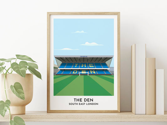 Millwall Football - The Den Illustrated Art Print - South London Present - Gift for Him - Teacher Gift - Turf Football Art