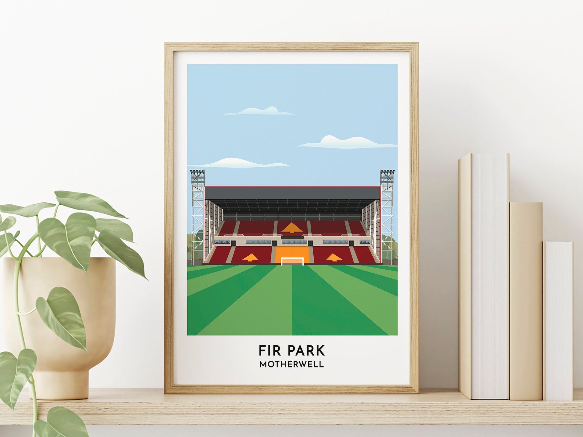 Motherwell Football Gifts, Fir Park Illustrated Art Print Poster, Gift for Men Women Fans, Christmas or Birthday Present - Turf Football Art
