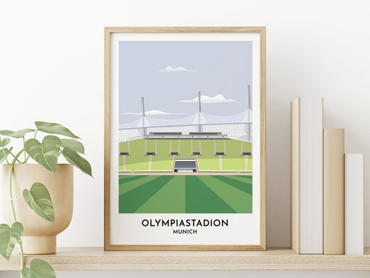 Munich Stadium Print - München Poster Gift - Germany Football - Olympiastadion Olympic Stadium Graphic Art - Bayern - Illustrated Print - Turf Football Art