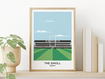 Neath Rugby Ground Print, The Gnoll Stadium Wales Art Print, Rugby Gifts for Him or Her - Turf Football Art