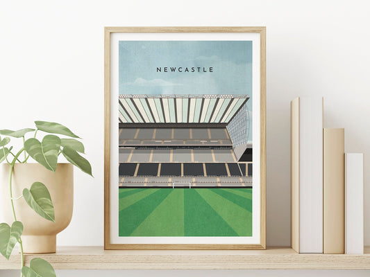 Newcastle Football Print Gift, St. James' Park Stadium Illustration Retro Style Football Poster, Gift For Him Her - Turf Football Art