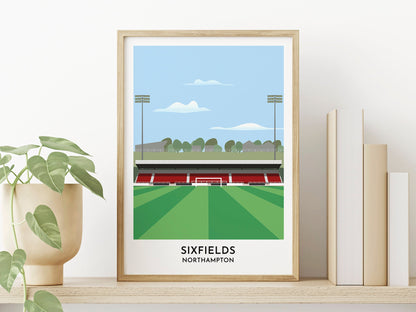 Northampton Town Football Gift, Sixfields Stadium Print, Home Office Wall Art, 50th Birthday Gift for Men Women - Turf Football Art