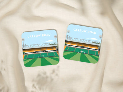 Norwich City Gifts Coaster - Norwich Football Gift - Carrow Road Picture - Budget Gifts for Him Her - Turf Football Art