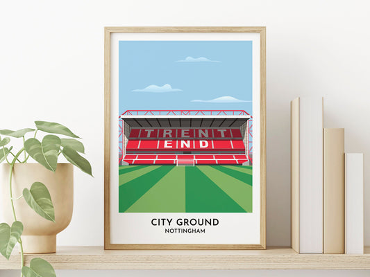Nottingham Football Gift, City Ground Illustrated Print, Forest Poster, Soccer Stadium Art Present, Gift for Dad Mum - Turf Football Art