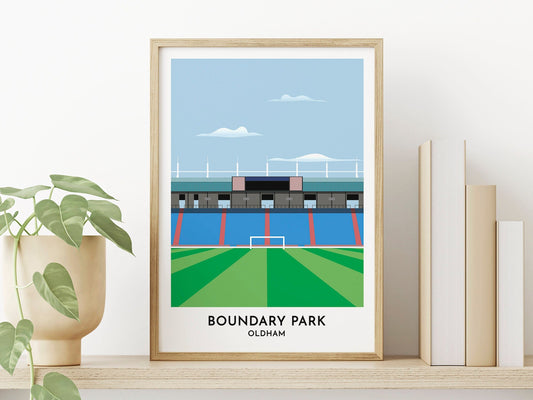 Oldham Athletic Football Gift Print - Boundary Park Illustrated Art - Framed or Unframed Poster - 40th Birthday Gift for Men Women - Turf Football Art