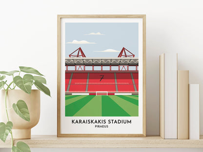 Olympiacos Football Gift - Karaiskakis Stadium Print - Piraeus Attica Art Poster Greece - Gift for Greek Friend - Turf Football Art