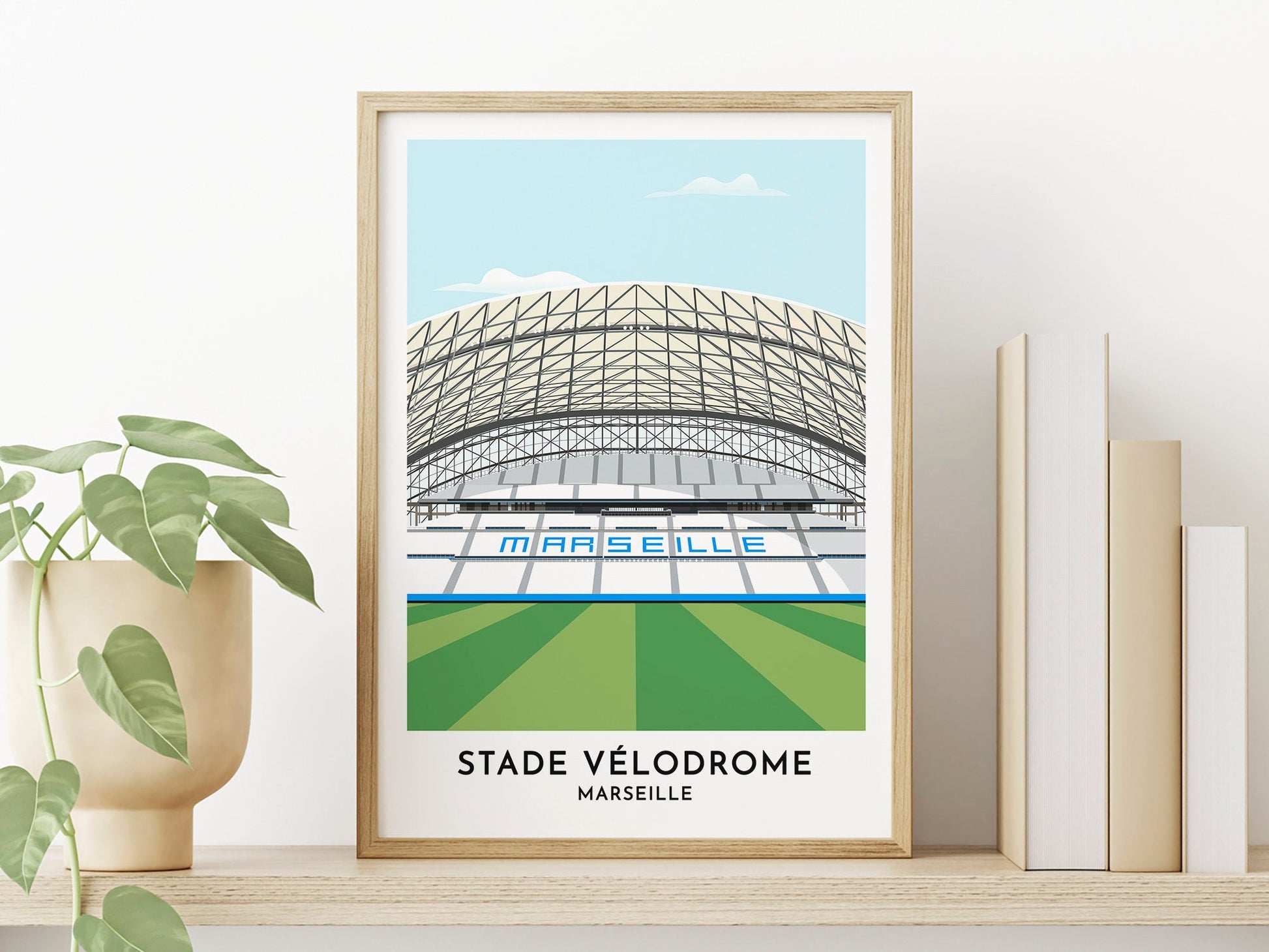 Olympique Marseille, Francais, France, Stade Velodrome, Orange, Football Posters, Print, Football Print, cadeau pour lui, papa - Turf Football Art